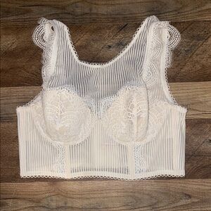 Victoria’s Secret Lace Trimmed Sheer White High Neck Bralette size 36B